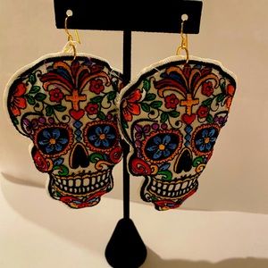 Hand made Day of The Dead Earrings Multi color gold plated post